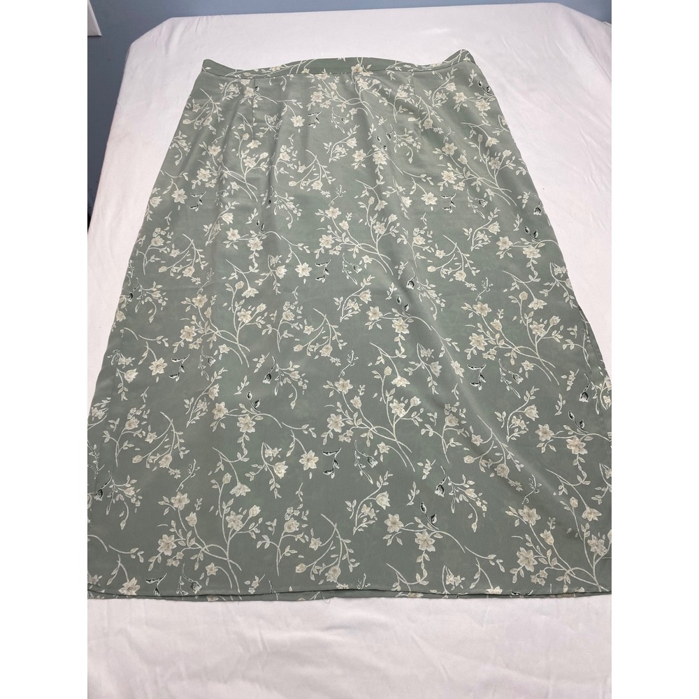 Kathie Lee Woman Sage Green Floral Maxi Skirt Plus Size 22W 24W Elastic Waist